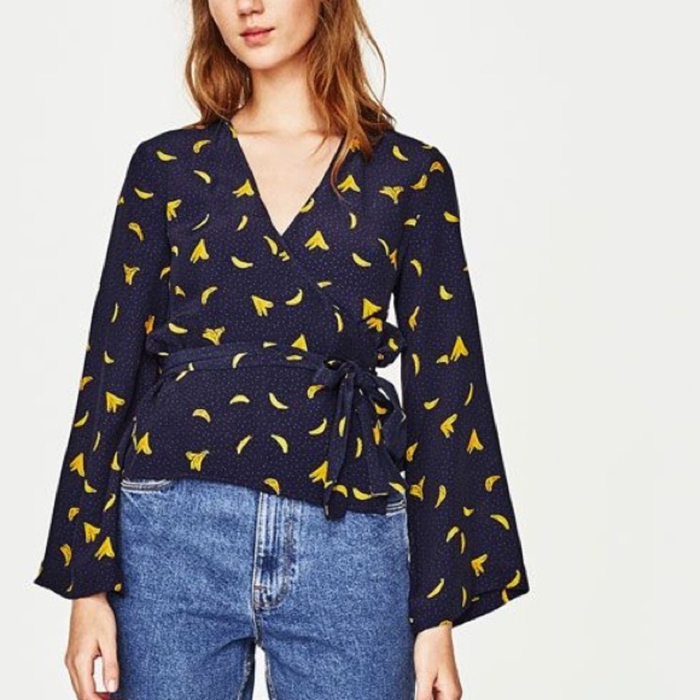 Zara Banana Print Wrap Shirt